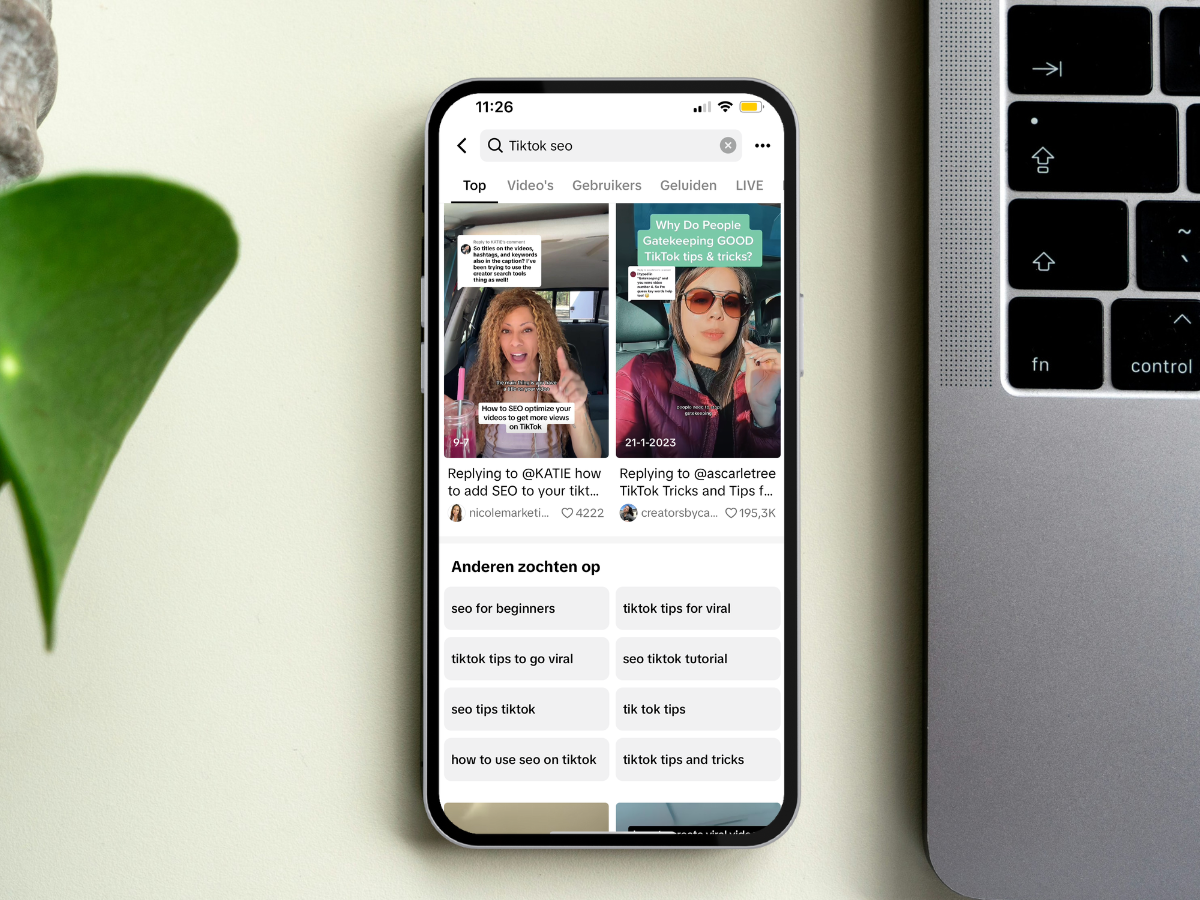 Voorbeeld van een zoekresultaat op TikTok. 