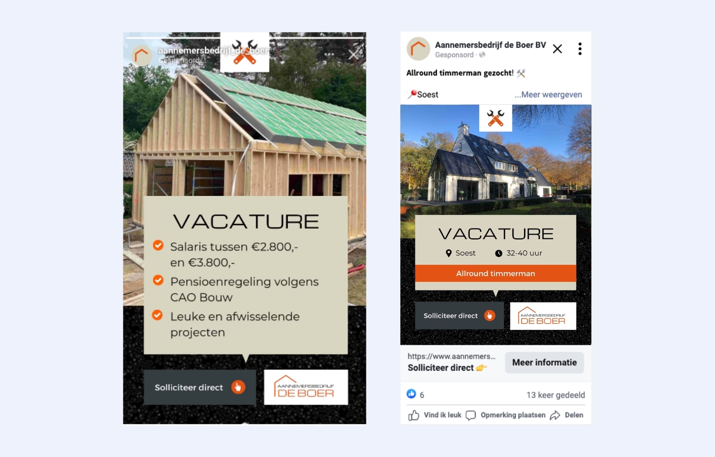 Meta Ads screenshot van Aannemersbedrijf De Boer