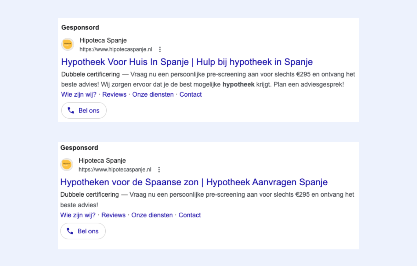 Screenshot Google Ads Hipoteca Spanje